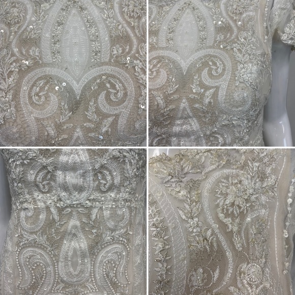 Melissa Sweet 8 Lace Embroidered Ivory Illusion Sequin Train Wedding Gown Dress - Picture 13 of 15